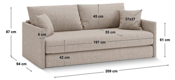 Világosbarna zsenília kinyitható kanapé 209 cm Shannon – Cosmopolitan Design
