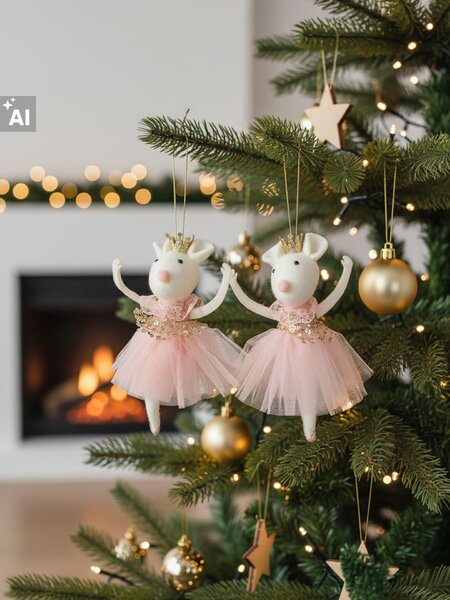 Sinsay - Karácsonyi díszek táncoló egér formában, 2 darabos csomag - pasztellpink