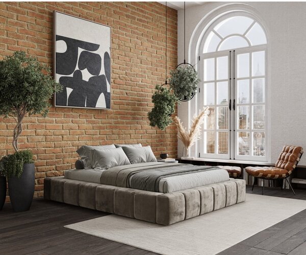 Bézs kárpitozott ágyneműtartós franciaágy ágyráccsal 160x200 cm Aruba L – Maison de Rêve