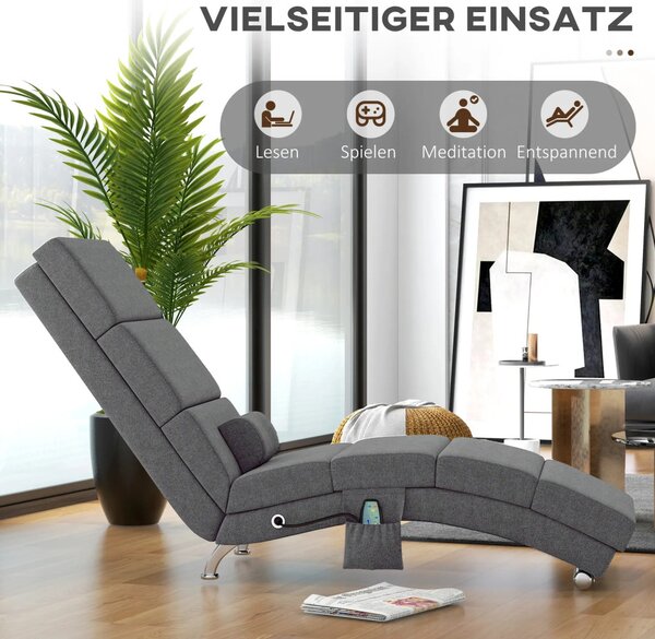 HOMCOM Masszázsfotel, dönthető, nyugágy, 8 vibrációs pont 5 üzemmód, szürke