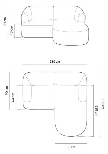 Bézs bársony sarokkanapé (jobb oldali-heverő résszel) Campi – Cosmopolitan Design