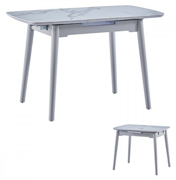 Modern Bővíthető Étkezőasztal Fehér Márványhatású Kerámia Asztallappal 90+25x70 cm. HT-400M