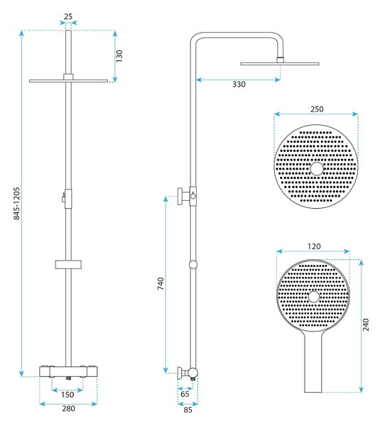 Termosztátos zuhanyszett Drop Brush Gold