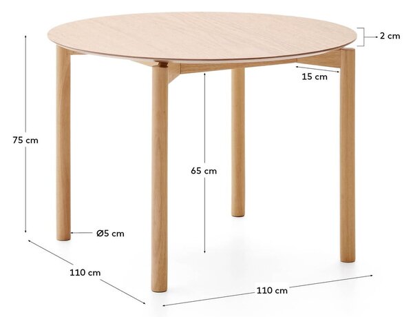 Kerek étkezőasztal kőrisfa dekorral ø 110 cm Indara – Kave Home