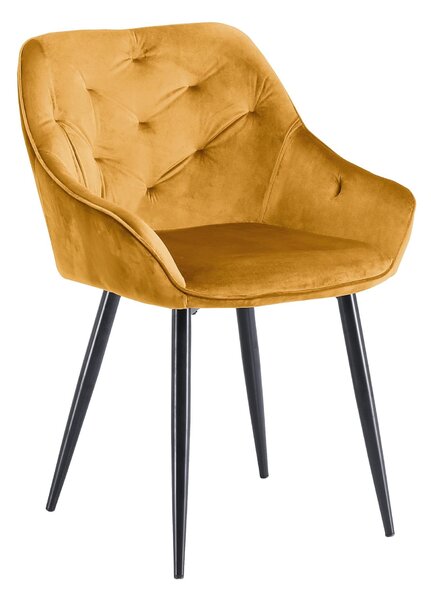 K487 Velvet Kárpitozott Szék, Fém lábakkal, Mustársárga / Fekete, Sz56xM65xM81 cm