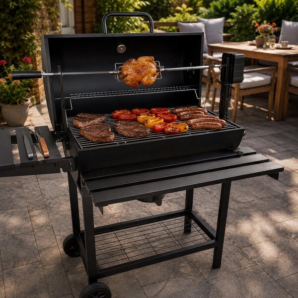 Kristen multifunkciós grill füstölővel + elektromos nyárssal, 41 x 115 x 82 cm