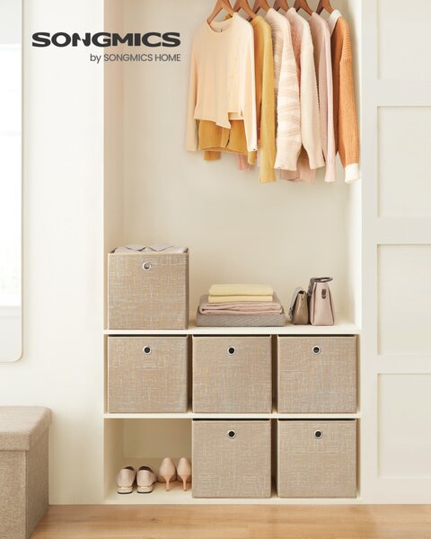 SONGMICS tárolódoboz szett 6 db-os nem szőtt textil homokbézs összecsukható fogantyúval 30 x 30 x 30 cm