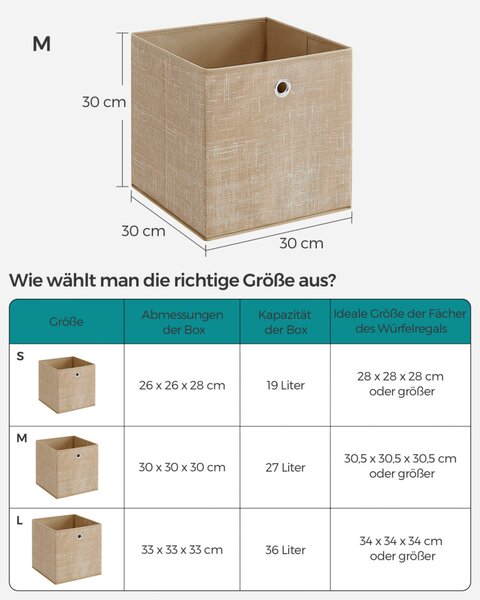 SONGMICS tárolódoboz szett 6 db-os nem szőtt textil homokbézs összecsukható fogantyúval 30 x 30 x 30 cm
