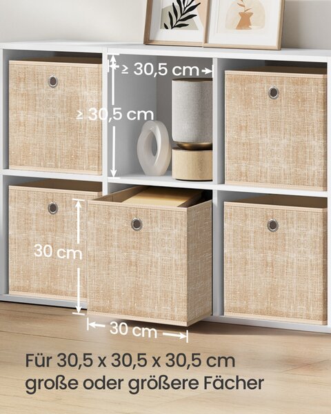 SONGMICS tárolódoboz szett 6 db-os nem szőtt textil homokbézs összecsukható fogantyúval 30 x 30 x 30 cm