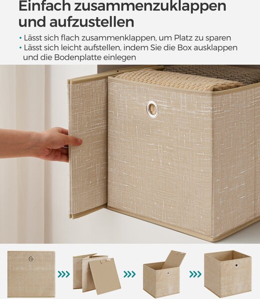 SONGMICS tárolódoboz szett 6 db-os nem szőtt textil homokbézs összecsukható fogantyúval 30 x 30 x 30 cm