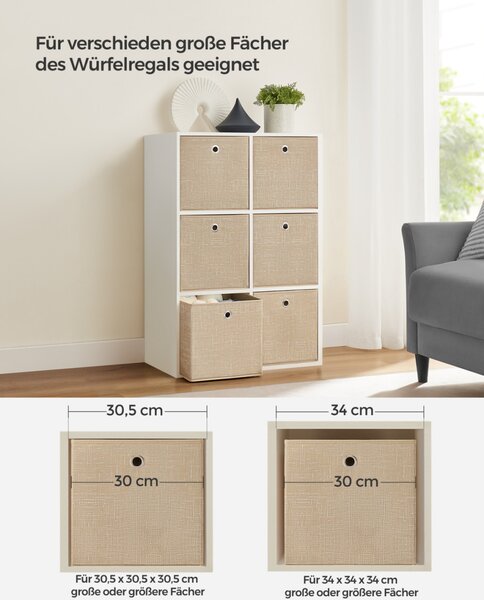 SONGMICS tárolódoboz szett 6 db-os nem szőtt textil homokbézs összecsukható fogantyúval 30 x 30 x 30 cm
