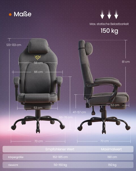 SONGMICS HOME ergonomikus gaming szék lábtartóval galambszürke