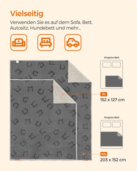 Feandrea Vízálló Kutya Takaró XXL Sherpa Fleece Anyagból Nagy és Extra Nagy Kutyáknak 203 x 152 cm Szürke
