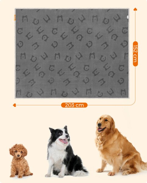 Feandrea Vízálló Kutya Takaró XXL Sherpa Fleece Anyagból Nagy és Extra Nagy Kutyáknak 203 x 152 cm Szürke