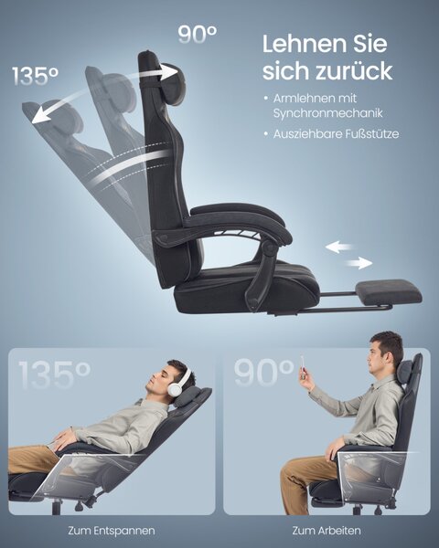 SONGMICS OBG079B01 Ergonomikus Gaming Szék Rugós Ülőpárnával és Lábtartóval Tintafekete