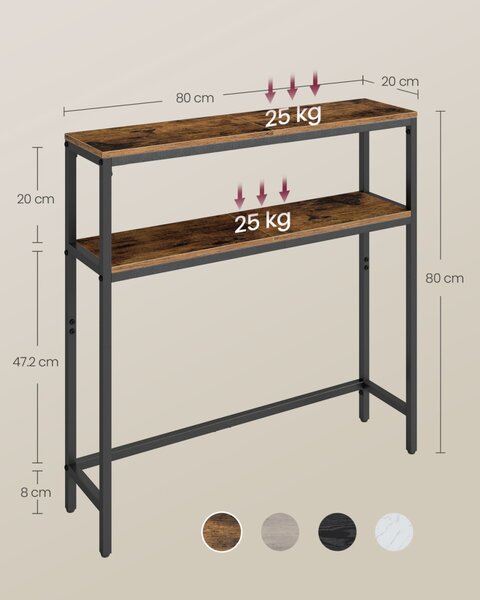 VASAGLE LNT130K01V1 2-szintes konzolasztal rusztikus barna és fekete