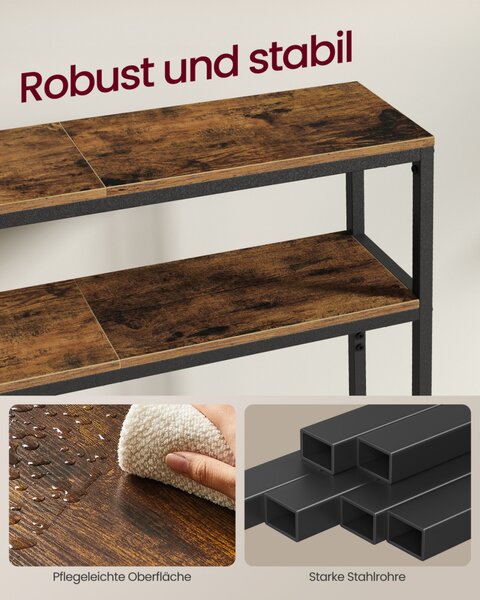 VASAGLE 2-szintes konzolasztal rusztikus barna és tintafekete 120 x 20 x 80 cm