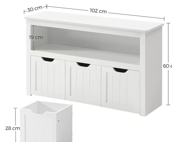 VASAGLE LHS380W01 Gyerek Tároló Szekrény MDF Fehér Kihúzható Tárolókkal