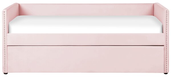 Kihúzható heverő Bársony TROYES 90 x 200 cm Pasztellrózsaszín
