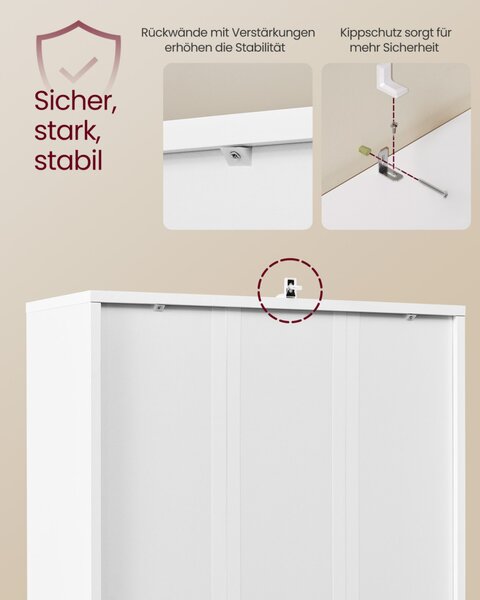 VASAGLE 6-szintes könyvespolc ajtókkal felhőfehér