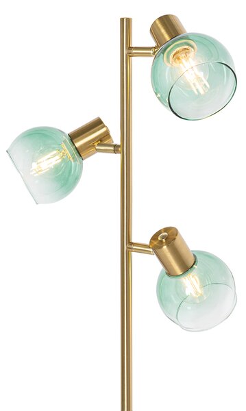 Art Deco állólámpa arany zöld üveggel 3-lámpás - Vidro