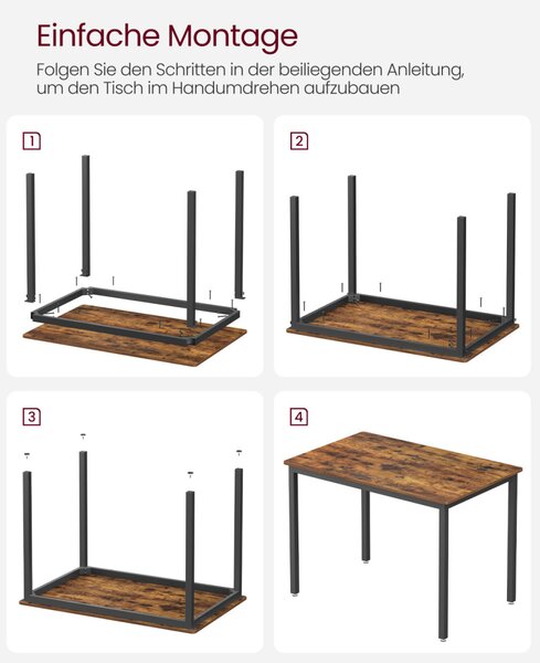 VASAGLE KDT081B01 étkezőasztal 4 személyes acél forgácslap rusztikus barna fekete