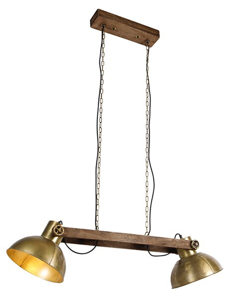 Ipari függesztett lámpa, 2 lámpa, fából - Mangó