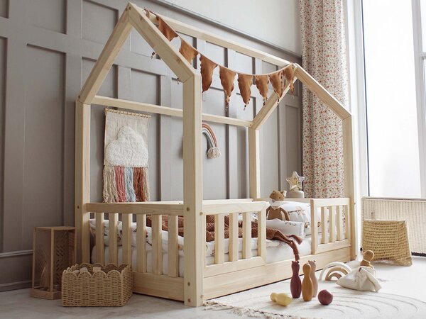 BIANCO DUO NEW házikó gyerekágy vendégággyal 90x190 - natúr