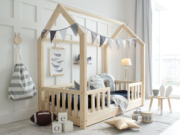 BIANCO DUO NEW házikó gyerekágy vendégággyal 90x190 - natúr