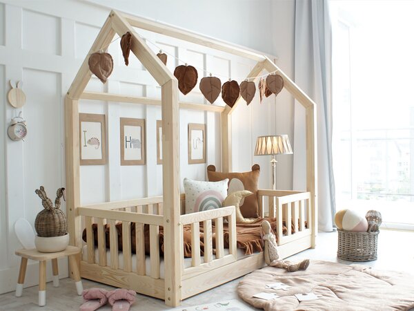 BIANCO DUO NEW házikó gyerekágy vendégággyal 90x190 - natúr