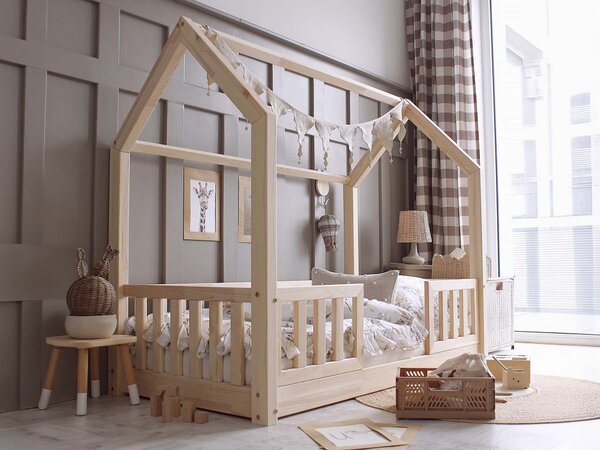 BIANCO DUO NEW házikó gyerekágy vendégággyal 90x190 - natúr