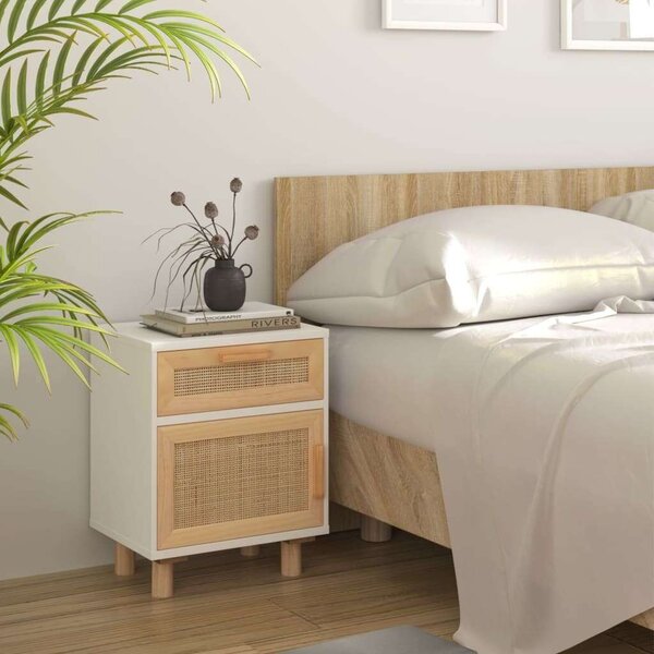 Rattan Éjjeliszekrény - 2 db - Fehér - 40x30x50 cm