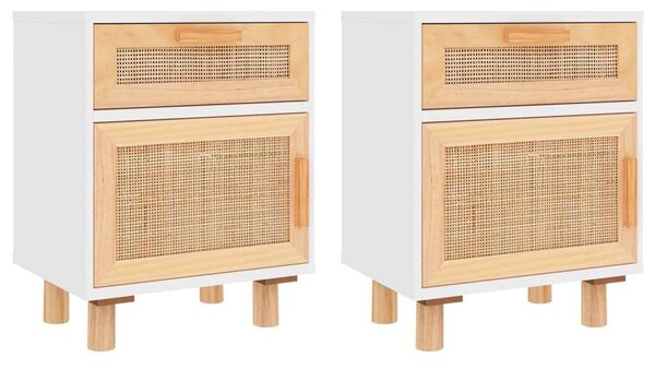 Rattan Éjjeliszekrény - 2 db - Fehér - 40x30x50 cm