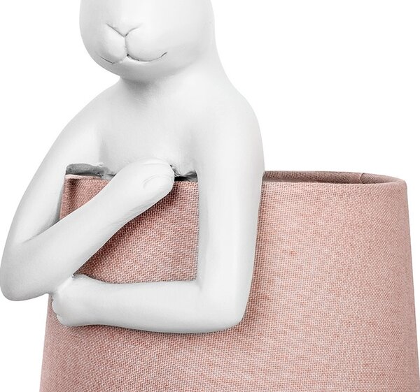 KARE Design Rabbit Asztali Lámpa Fehér Polirezin Rózsaszín Vászon Ernyővel
