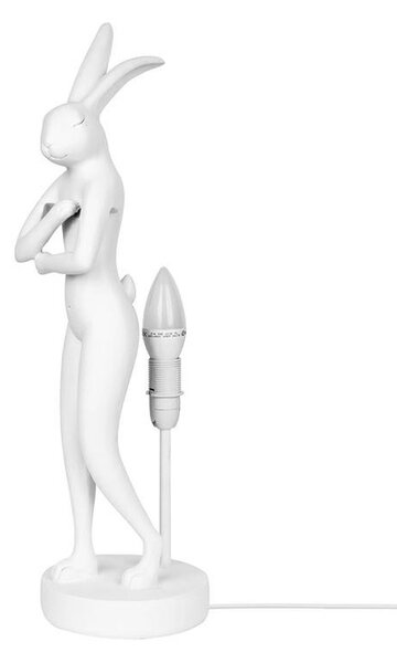 KARE Design Rabbit Asztali Lámpa Fehér Polirezin Rózsaszín Vászon Ernyővel