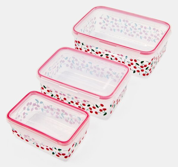 Sinsay - Élelmiszertároló doboz szett állvánnyal és cseresznye mintával 3 pack - piros