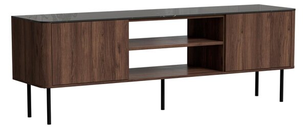 TV-állvány Miravio 102, Közepes sűrűségű farostlemez, Laminált forgácslap, 55x160x40cm, Dió, Fekete márvány