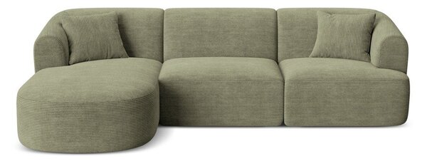 Zöld kordbársony sarokkanapé (bal oldali-heverő résszel) Campi – Cosmopolitan Design