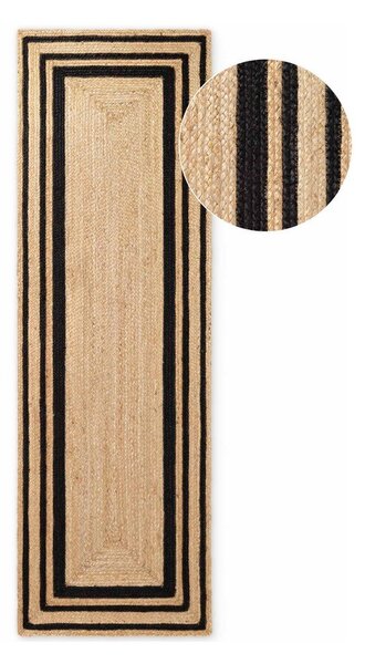 Fekete-natúr színű kétoldalas-kézi szövésű juta futószőnyeg 70x200 cm Jutta – Hanse Home