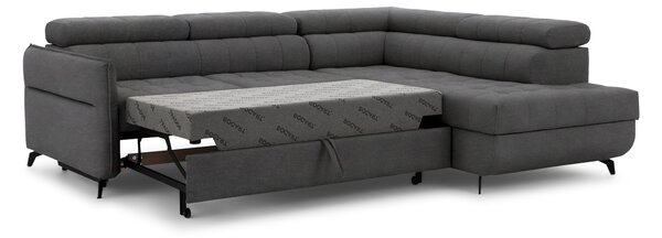 Elarias L kinyitható sarokkanapé, jobb oldali - grafitszürke hidrofób velúr Zetta 305