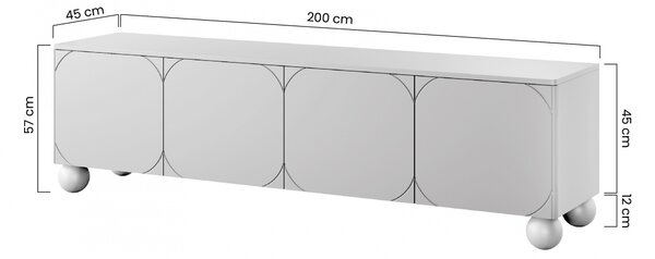 Sonatia II TV-szekrény 200 cm négyajtós gömb lábakon - kasmír