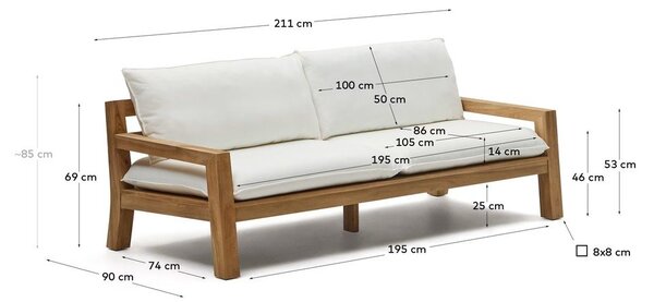Fehér-natúr színű teakfa kerti kanapé Forcanera – Kave Home
