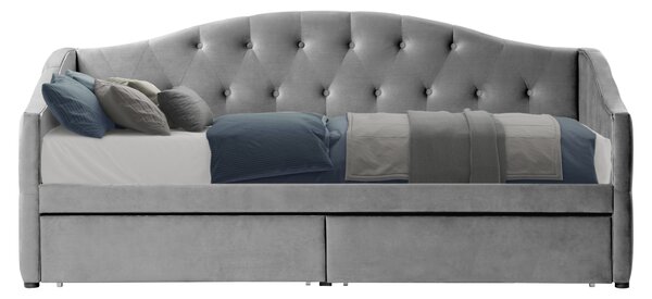 KONDELA Ágy tárhellyel, 90x200, szürke Velvet szövet, ZASKA