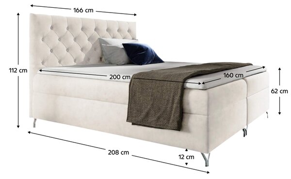KONDELA Boxspring ágy, 160x200, fehér Velvet szövet, GULIETTE + ajándék