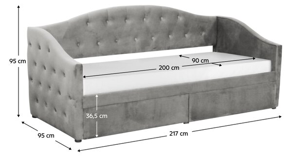 KONDELA Ágy tárhellyel, 90x200, szürke Velvet szövet, ZASKA