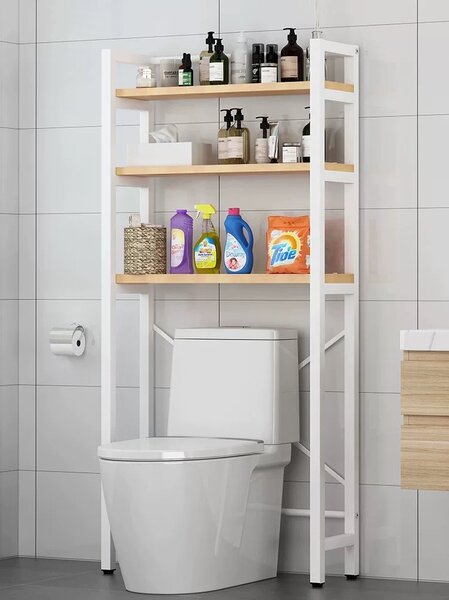 KONDELA Polcállvány WC fölé, tölgy natural/fehér, BALRAM