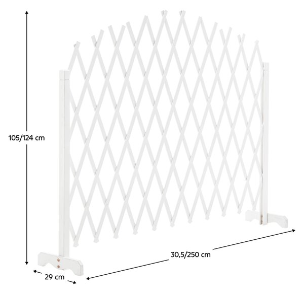 KONDELA Rácsos térelválasztó panel, fehér/fa, 250 cm, KEJLY