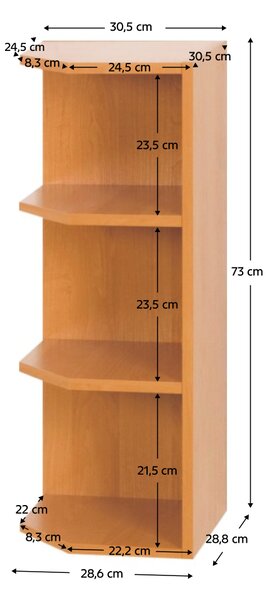 KONDELA Konyhaszekrény, sarok, felső, balos, éger, LORA MDF NEW KLASIK W30N