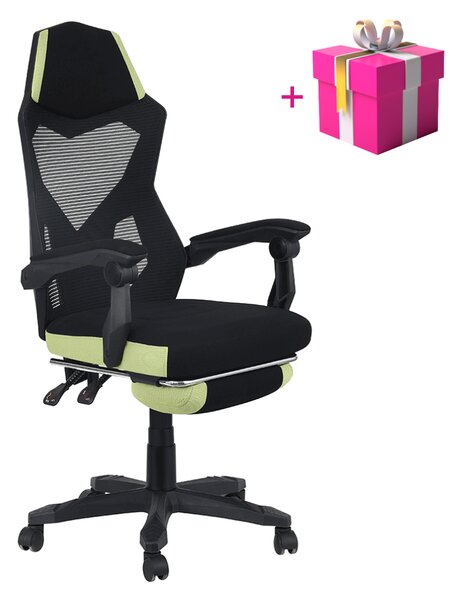 KONDELA Irodai/gamer szék, fekete/zöld, teherbírás 150 kg, JORIK
