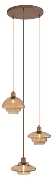 Retro függőlámpa sötét bronz borostyán színű búrákkal 3-lámpás - Smokey